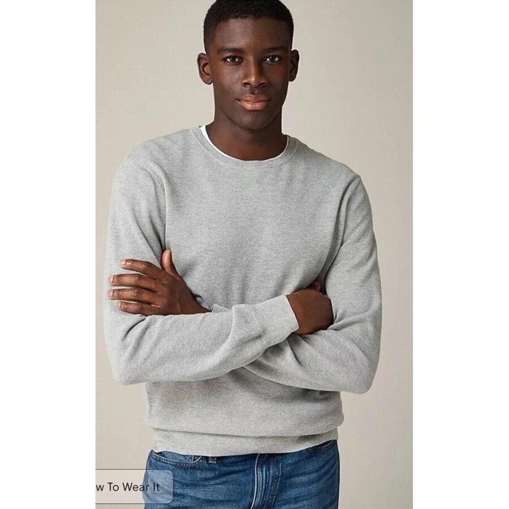 Jcrew Cotton piqué-stitch crewneck sweater‎ sz L Gray Monogrammed